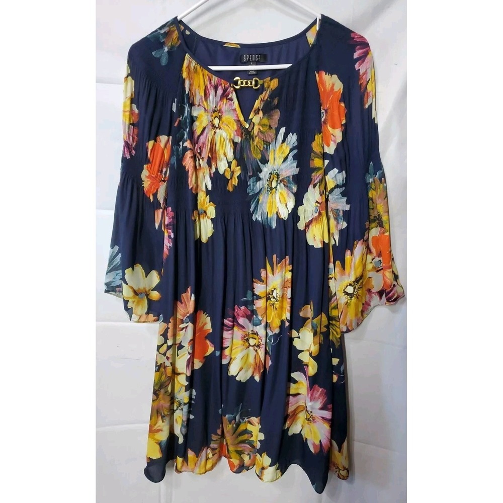 Spense Navy‎ floral babydoll dress Gold Accent Fairy Whimsical Classic Sz 8